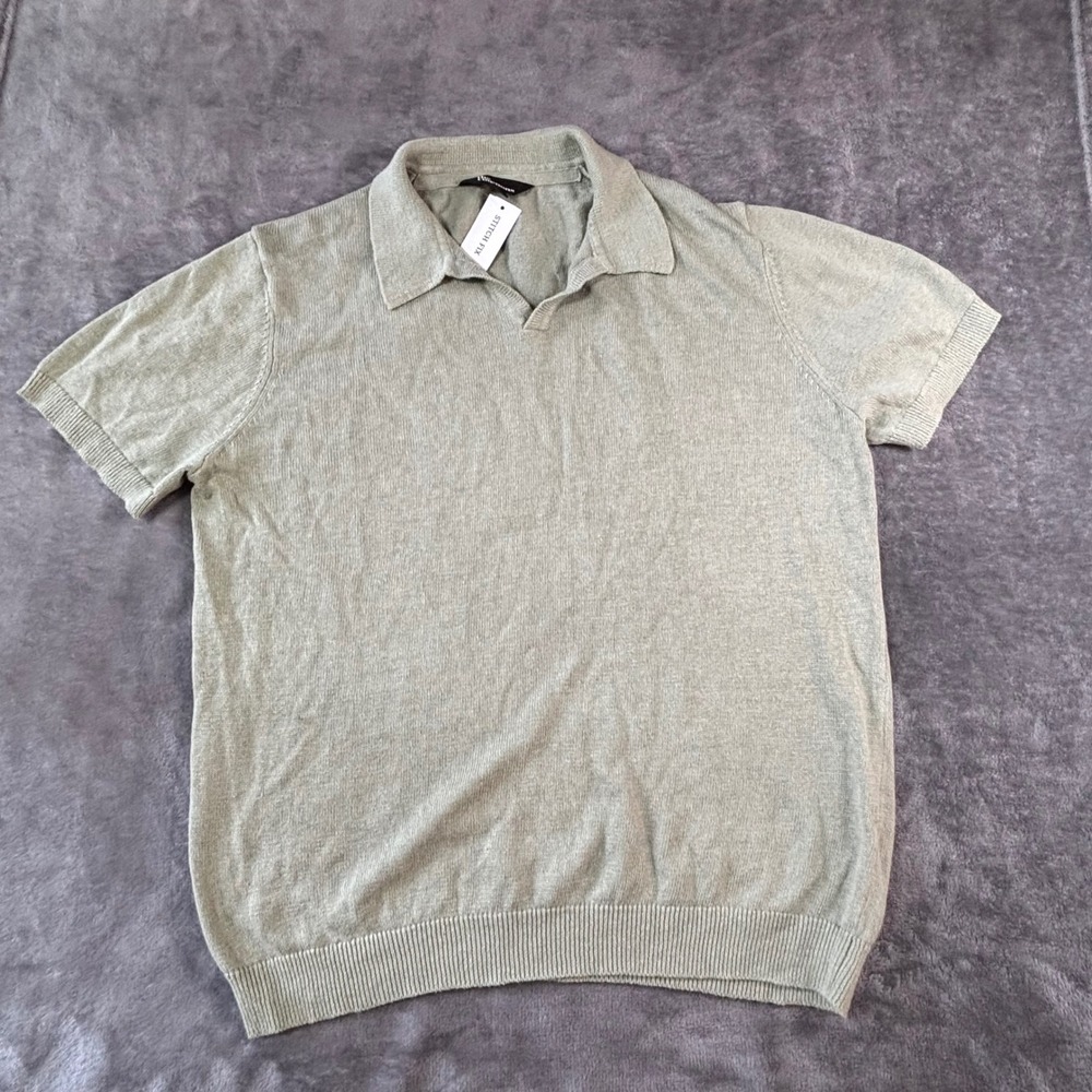 The Commons Mens Linen Organic Cotton Knit Polo Shirt Green NC-MGS-10007 Size M